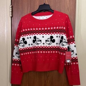 Disney Women's Red Mickey Mouse Crew Neck Sweater